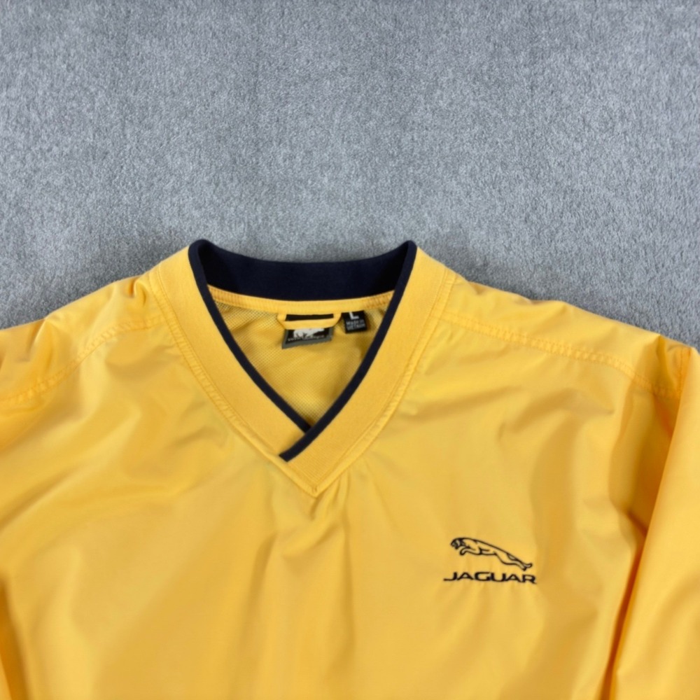 White Bear Jaguar Car Club Windshirt Mens L Yellow Golf Pullover V Neck